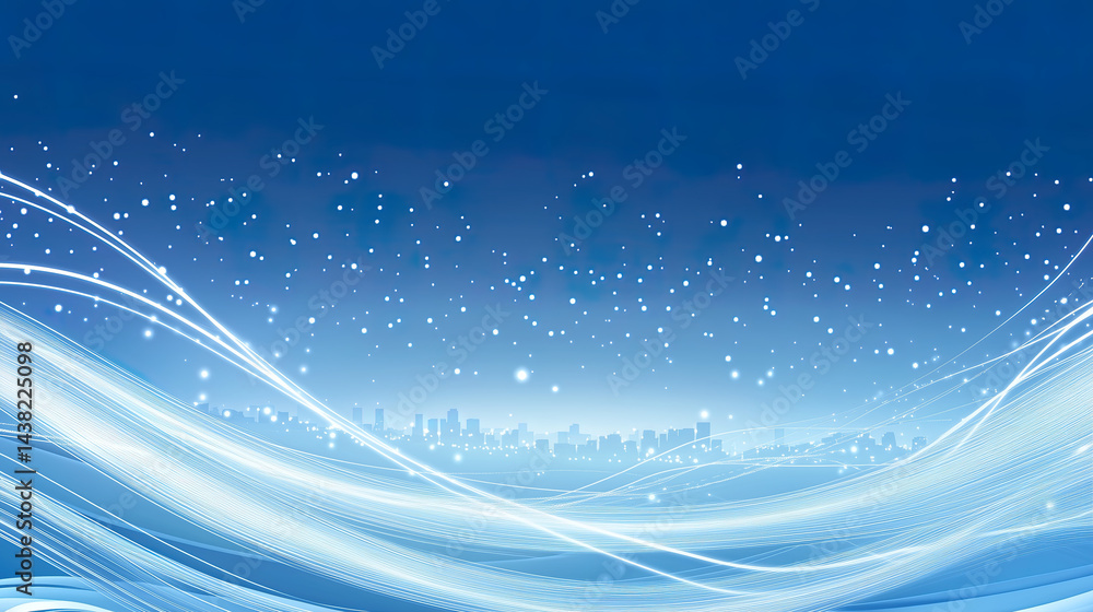 blue cyberpunk city silhouette