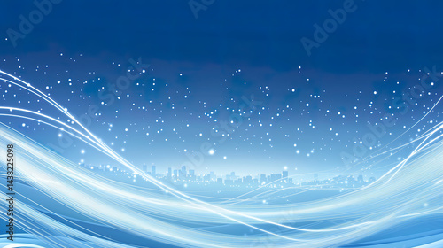 blue cyberpunk city silhouette