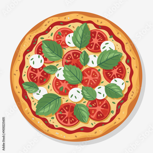 Fresh Caprese Pizza Overhead Illustration
