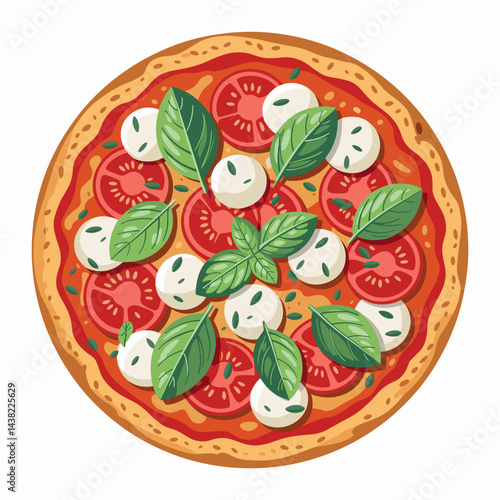 Fresh Caprese Pizza Overhead Illustration