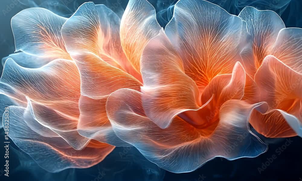 Ethereal Abstract Rendering Featuring Orange And White Filaments On Dark Blue Background Ethereal Abstract Rendering Featuring Orange And White Filaments On Dark Blue Background