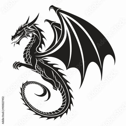 Black Dragon Vector Graphic: Fierce Tribal Style.