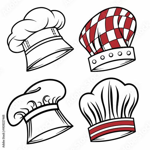Chef Hats EPS Vectors: Classic Toques & Checkered Design - Restaurant Branding.