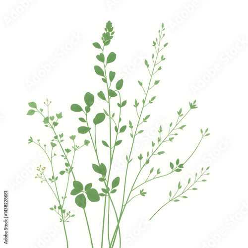 Botanical Illustration - herbs in emerald and beige for interior posters
