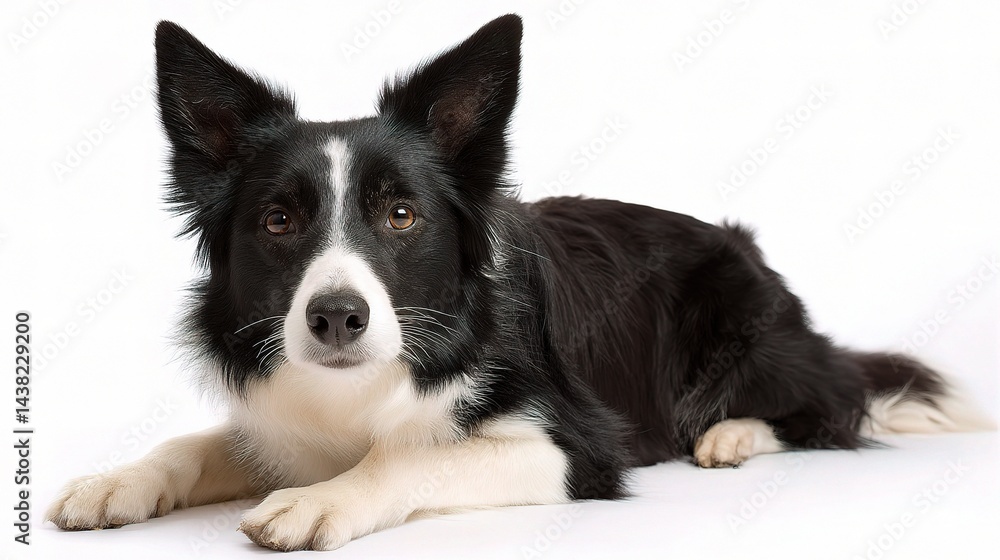 Black and White Border Collie Dog Sitting with Ears Poked Up Black and White Border Collie Dog Sitting with Ears Poked Up