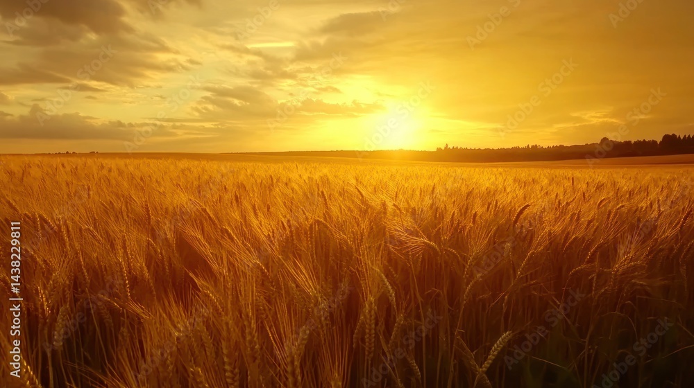 Obraz premium Golden Sunset over a Wheat Field