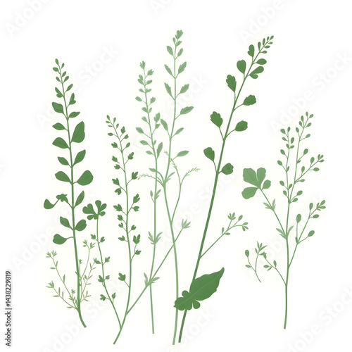Botanical Illustration - herbs in emerald and beige for interior posters
