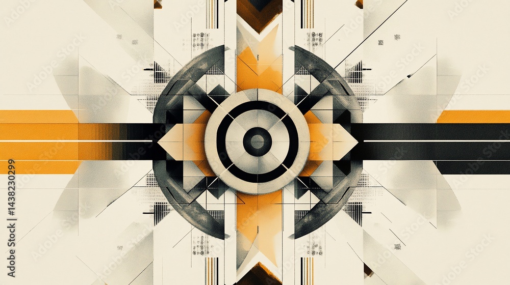 Obraz premium Geometric design with radial symmetry in beige, orange and gray