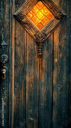 Wallpaper Mural rustic wooden door with glowing textured patterns, isolated atmospheric background, intricate details, symbolic composition of history and mystery, surreal simplicity Torontodigital.ca