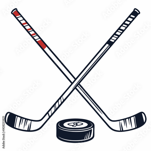 Crossed hockey sticks and puck vector illustration
