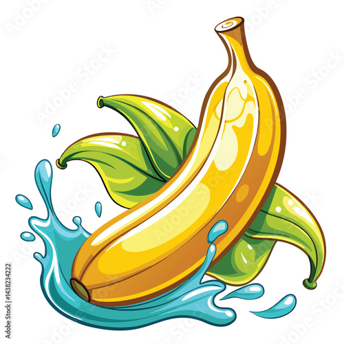 Ripe Banana with Water Splash