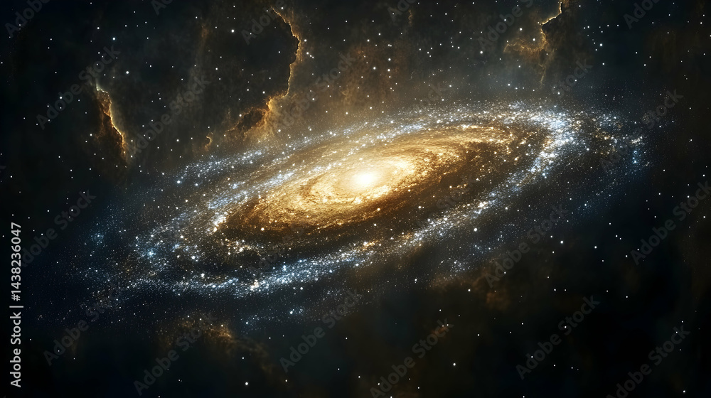 Fototapeta premium A spiral galaxy glows with stars