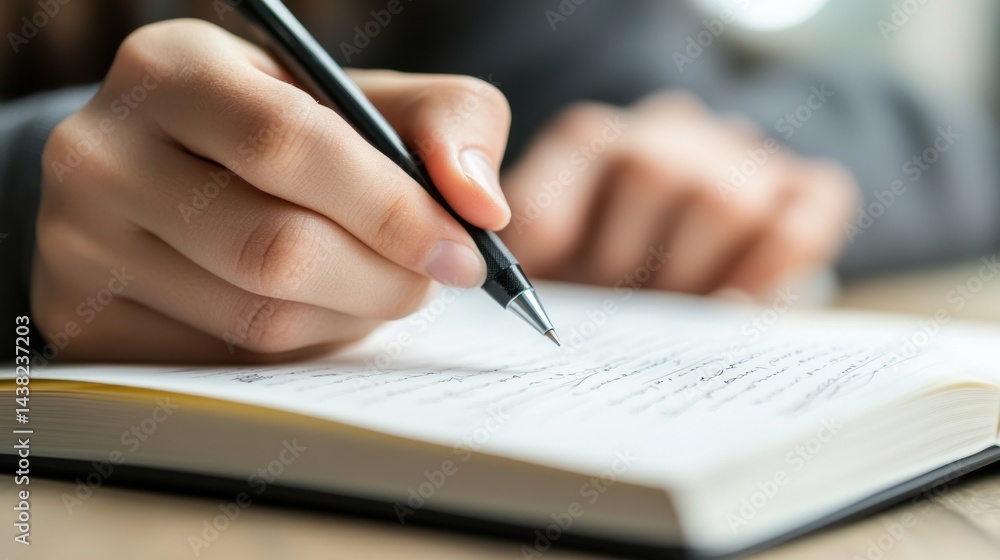 Close-up of hands writing in a notebook. Close-up of hands writing in a notebook.