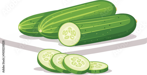 Cucumber on board with Cucumber Slice in white background vector design, Cucumber vector design