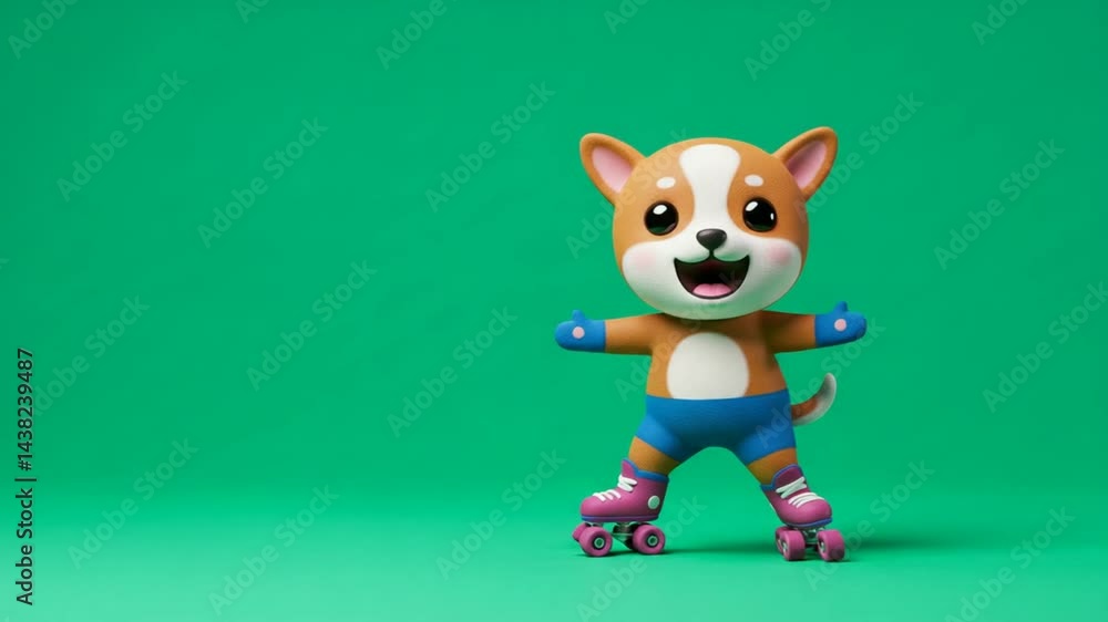 Adorable 3D Render of a Happy Corgi on Rollerskates, Ready for a Fun Ride!