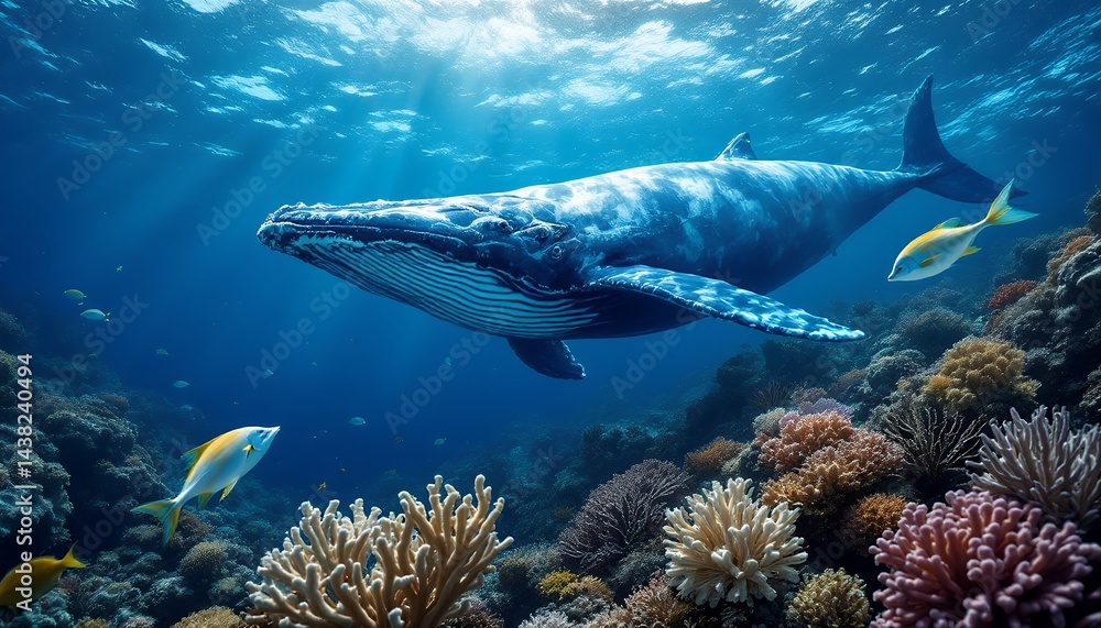 Fototapeta premium Majestic Whale in Vibrant Coral Reef Ecosystem