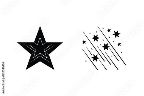 Star Symbol Set With Falling Stars Minimalist Black And White Illustrations
