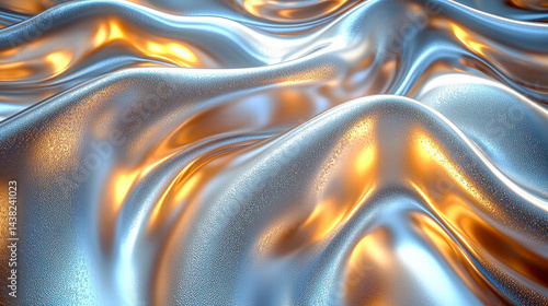 Obraz na płótnie Closeup of smooth, flowing fabric with shimmering blue and gold tones, creating dynamic and elegant appearance. texture reflects light beautifully, evoking sense of luxury and depth w salonie