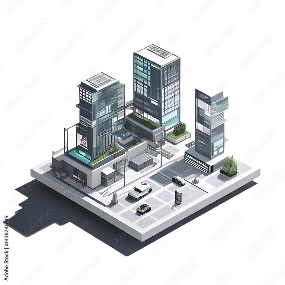 Futuristic City Block Isometric Floating Land Minimalist Urban Design Futuristic City Block Isometric Floating Land Minimalist Urban Design