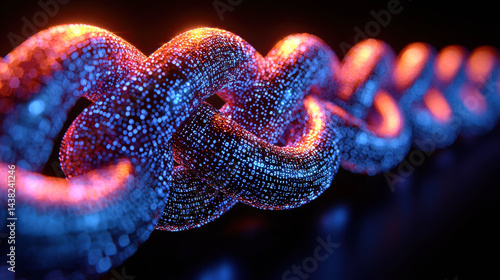 Obraz na płótnie Vibrant and detailed image of digital chain, showcasing blend of blue and orange colors with focus on binary code elements. This representation symbolizes connectivity and technology w salonie