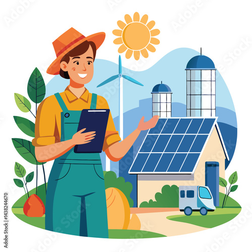 female-farmer-with-digital-tablet-on-a-modern-farm vector image on white background