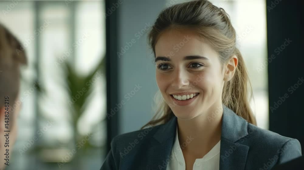 Smiling professional businesswoman looking at the camera in a modern office environment. Smiling professional businesswoman looking at the camera in a modern office environment.