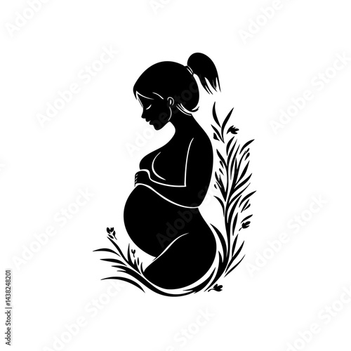 Pregnant woman silhouette bloom gentle engraving