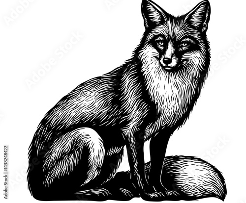 Sitting fox minimalist engraving upright watch pose fe8