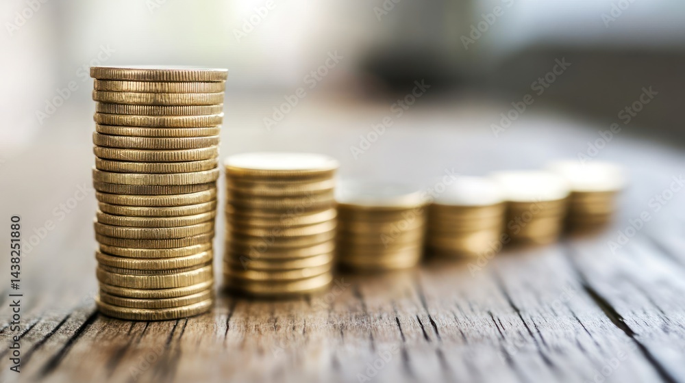 Financial Growth: A visual representation of increasing wealth and investment returns, showcasing stacked gold coins on a rustic wooden surface. Financial Growth: A visual representation of increasing wealth and investment returns, showcasing stacked gold coins on a rustic wooden surface.