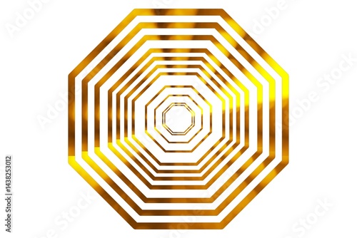 Golden Geometric Tunnel - Abstract perspective illusion with metallic octagons creating a mesmerizing tunnel effect on a clean white backdrop