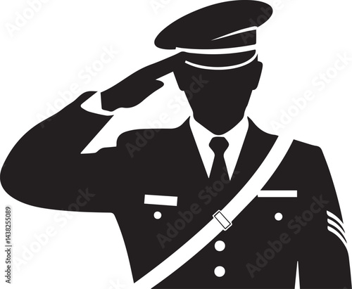 police officer saluting silhouette style icon design, Officer occupation and job theme Vector illustration
