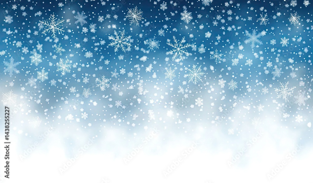 Fototapeta premium Snowflakes Texture on Gradient Blue Background, Winter Season, Falling Snowflakes