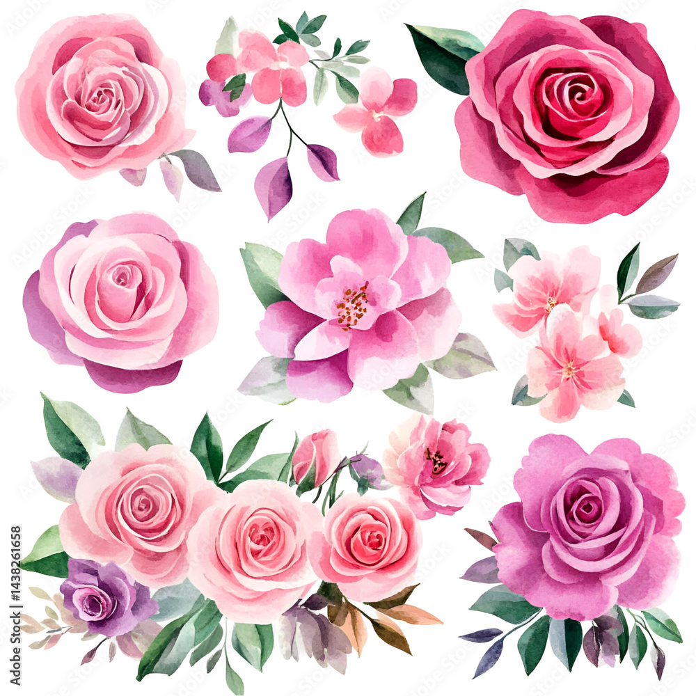 Pink rose flower collection digital graphics Pink rose flower collection digital graphics