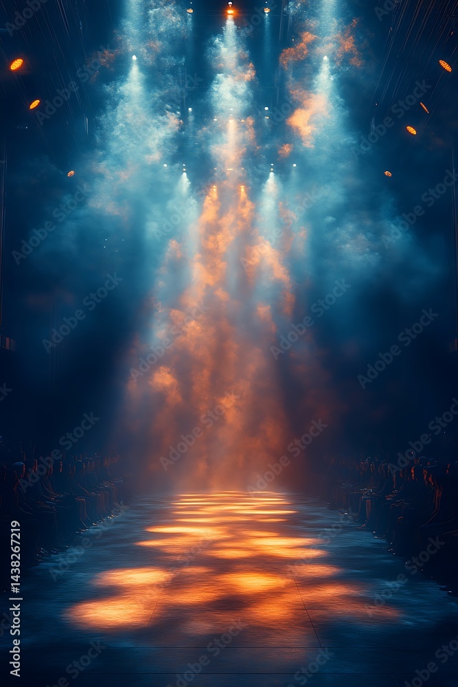 Naklejka premium Dramatic stage lighting illuminates an empty runway.