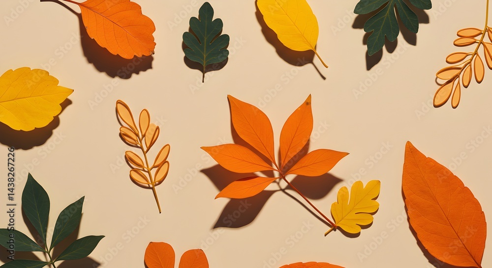 Obraz premium Autumnal Leaf Pattern A Colorful Collection of Fall Foliage in Warm Tones