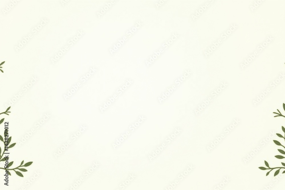 A minimalistic design featuring delicate green leaves framing a blank, light-colored background. A minimalistic design featuring delicate green leaves framing a blank, light-colored background.