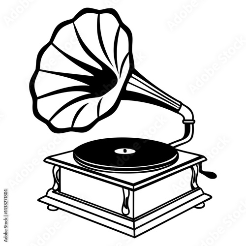 Retro gramophone silhouette Nostalgic music devices for listening music on transparent background
