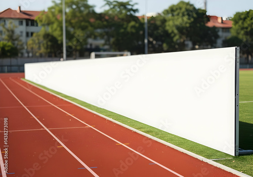 Fototapeta Naklejka Na Ścianę i Meble -  Blank billboard mockup at sports stadium track and field arena advertising design presentation template space for text