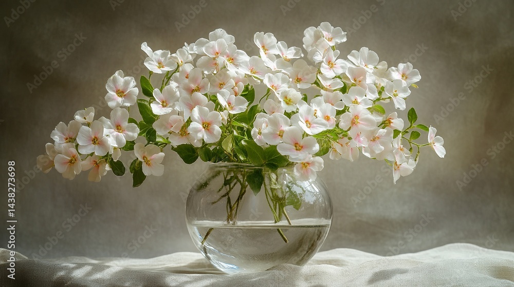 Obraz premium Elegant White Flowers in Glass Vase Still Life Photography Soft Light Delicate Petals Spring Blossom Floral Arrangement Home Decor Beautiful Nature 