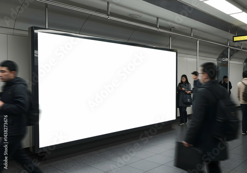 Fototapeta Naklejka Na Ścianę i Meble -  Blank billboard advertising panel mockup in subway station for your commercial information display design template