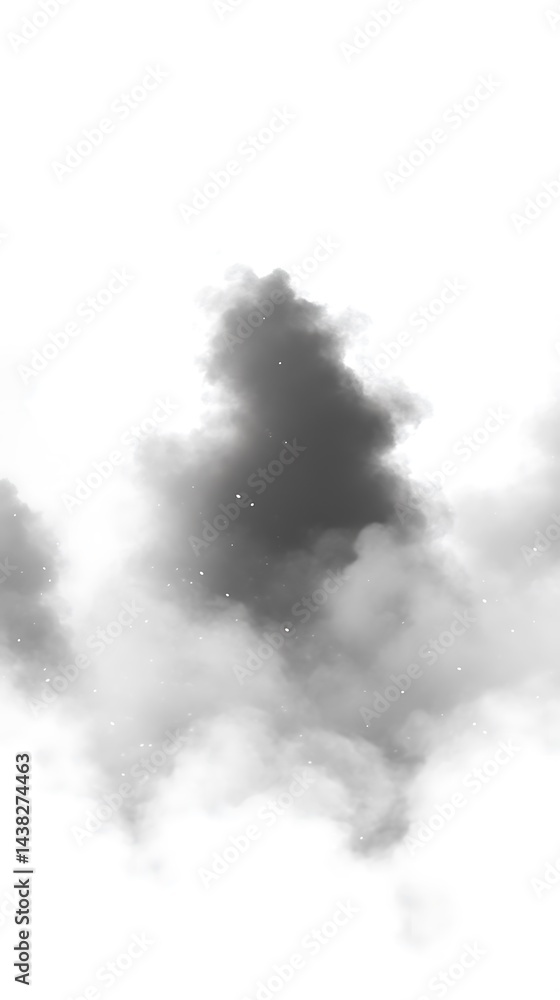 Naklejka premium Dark Grey Smoke Cloud Formation Against White Background