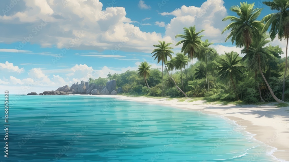 Fototapeta premium High-angle, full shot of a tropical beach.