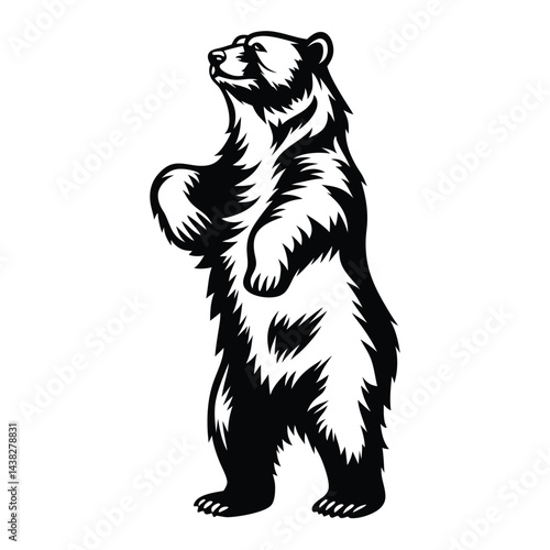 Standing Bear Silhouette, Wildlife Animal, Black and White Isolated, Majestic, Upright