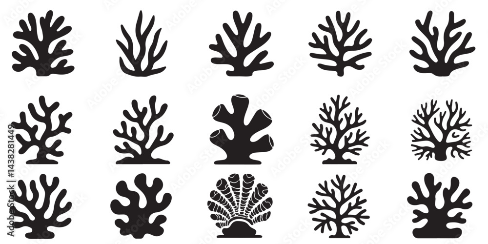 SET OF BLACK VARIOUS coral black ICON silhouettes SET OF BLACK VARIOUS coral black ICON silhouettes