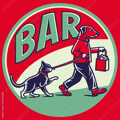 dog going with a cat to the bar