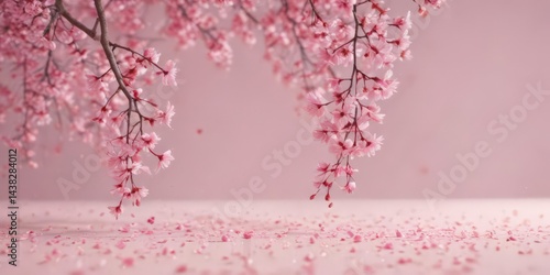 Mesmerizing pink sakura petal cascade against a blurred, pastel backdrop ,  falling,  nature