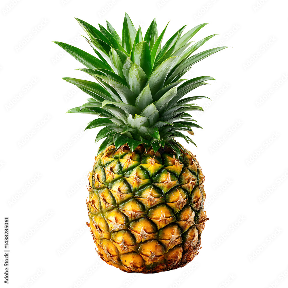 Fototapeta premium Pineapple with green leafy top isolated on white background.