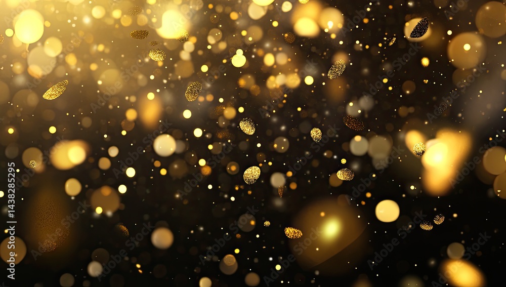 Shimmering golden particles floating on black Shimmering golden particles floating on black