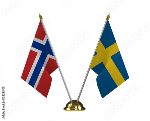Table Flags of Sweden and Norway Isolated on White Background