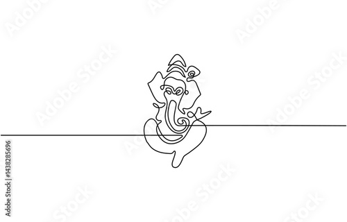 Vector One line art. Illustration of Lord Ganpati or Ganesh Chaturthi isolated on white background for  logo, invitations, greeting cards, business card. Spa logo. God